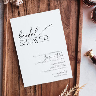 Minimal Script Black and White Bridal Shower Invitation