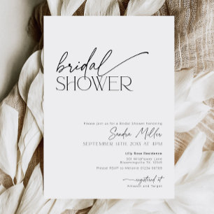 Minimal Script Black and White Bridal Shower Invitation