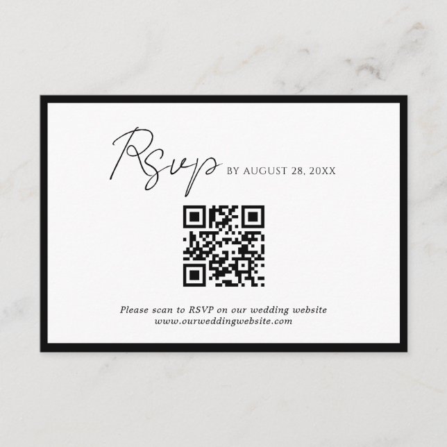 Minimal Script Black Border QR Code Wedding Rsvp Enclosure Card (Front)