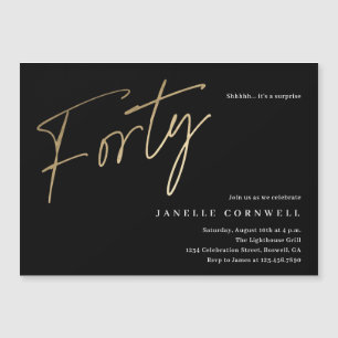 Minimal Script Black Gold 0th Birthday Magnetic Invitation