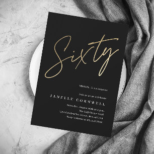 Minimal Script Black Gold 60th Birthday Magnetic Invitation