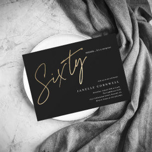 Minimal Script Black Gold 60th Birthday Magnetic Invitation