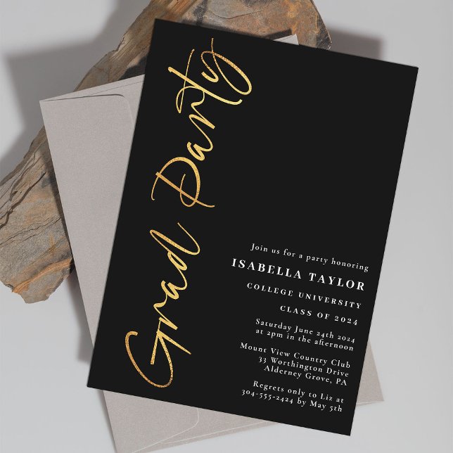 Minimal Script Black Gold Graduation Party Invitation (Creator Uploaded)