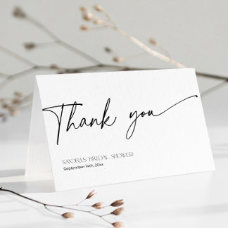 Minimal Script Black White Bridal Shower Thank You Card