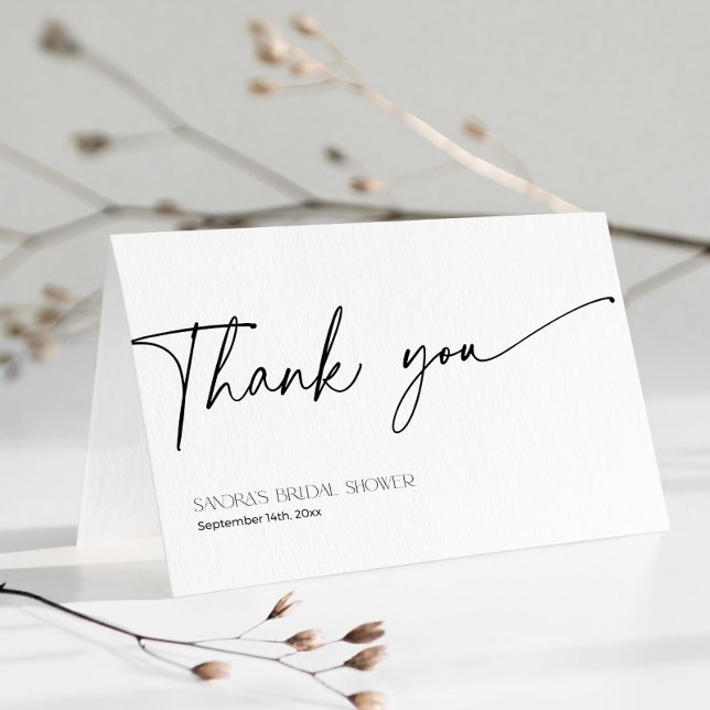 Minimal Script Black White Bridal Shower Thank You Card (Creator Uploaded)
