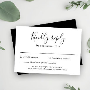 Minimal Script Black White Wedding RSVP Card