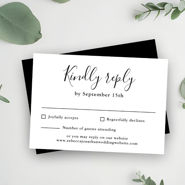 Minimal Script Black White Wedding RSVP Card (Creator Uploaded)