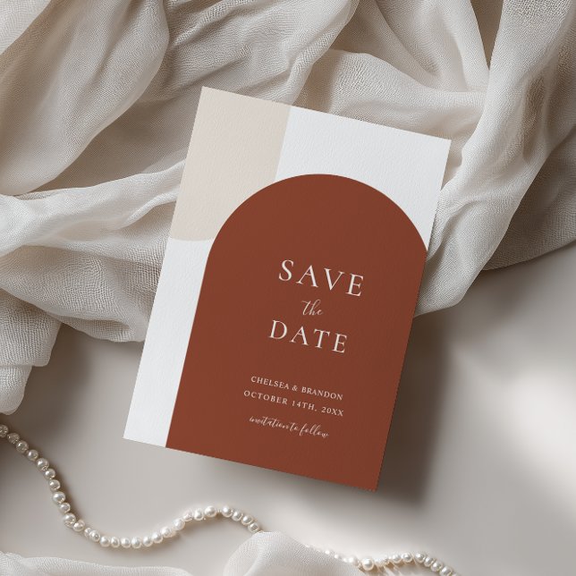 Minimal Script Boho Rustic Terracotta Arch Wedding Save The Date (Creator Uploaded)