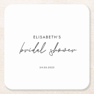 Minimal Script Bridal Shower Invite Square Paper Coaster