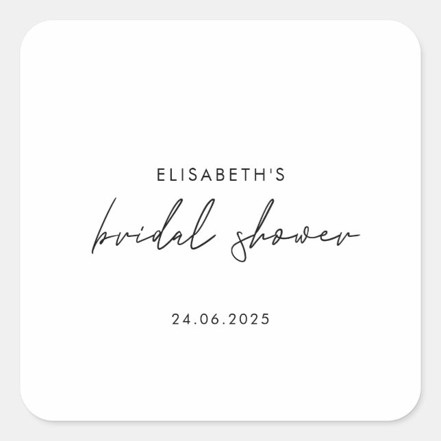 Minimal Script Bridal Shower Invite Square Sticker (Front)