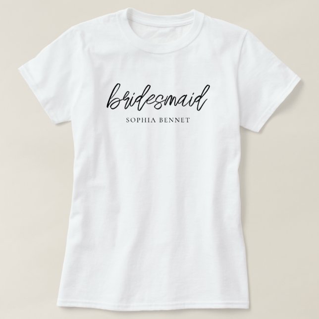 Minimal Script Bridesmaid Personalised T-Shirt (Design Front)