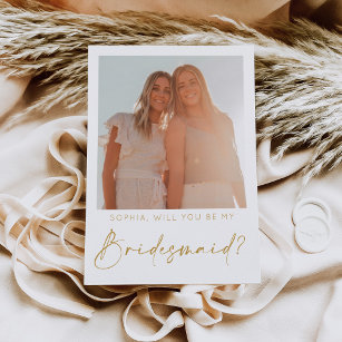 Minimal Script Bridesmaid Proposal Card with Photo
