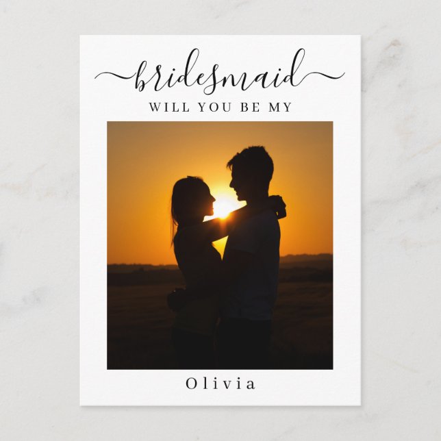 Minimal Script Bridesmaid Proposal Card with Photo (Front)