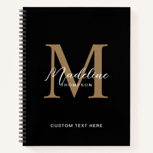 Minimal Script Calligraphy Black Gold Monogram Notebook