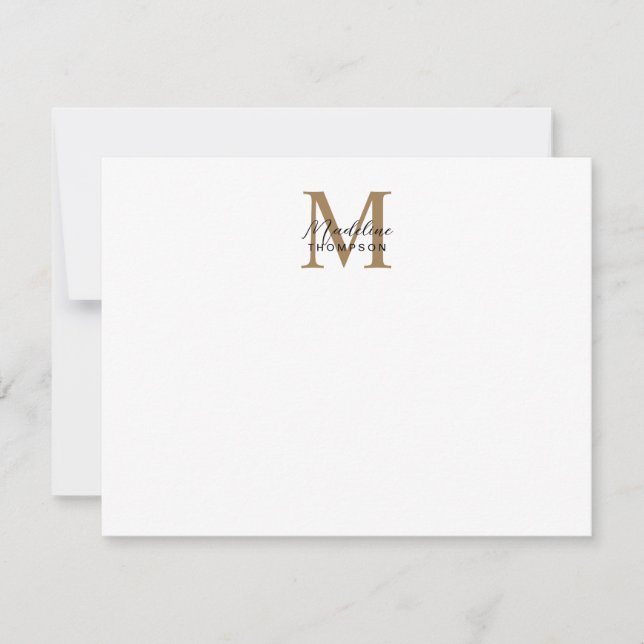 Minimal Script Calligraphy Gold Monogram White Card (Front)