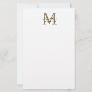 Minimal Script Calligraphy Gold Monogram White Stationery