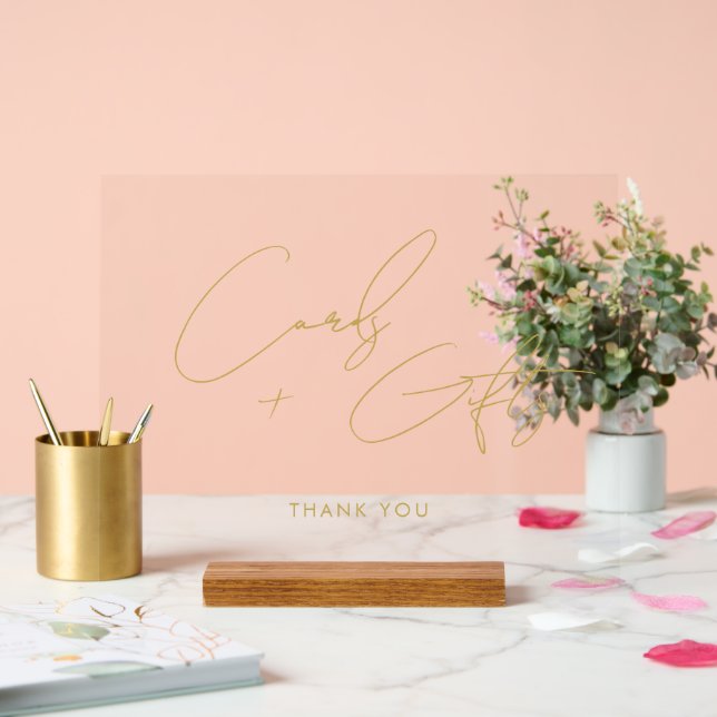 Minimal Script Cards + Gifts Wedding Gold Acrylic Sign (Wedding)