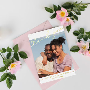 Minimal Script Chic Personalised Wedding Thank You Foil Holiday Postcard