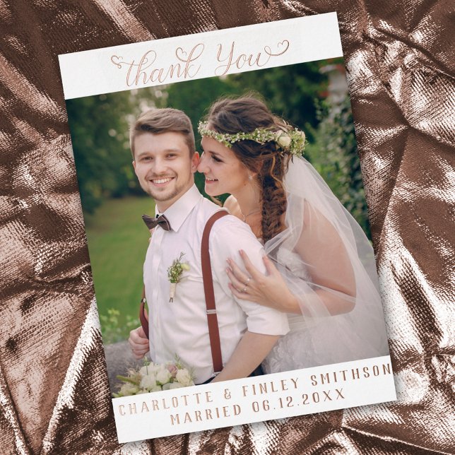 Minimal Script Chic Personalised Wedding Thank You Foil Holiday Postcard (Creator Uploaded)