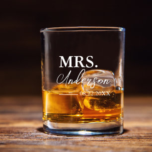 Minimal Script Custom Wedding Whiskey Glass