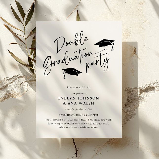 Minimal Script Double Graduation Party  Invitation (Creator Uploaded)
