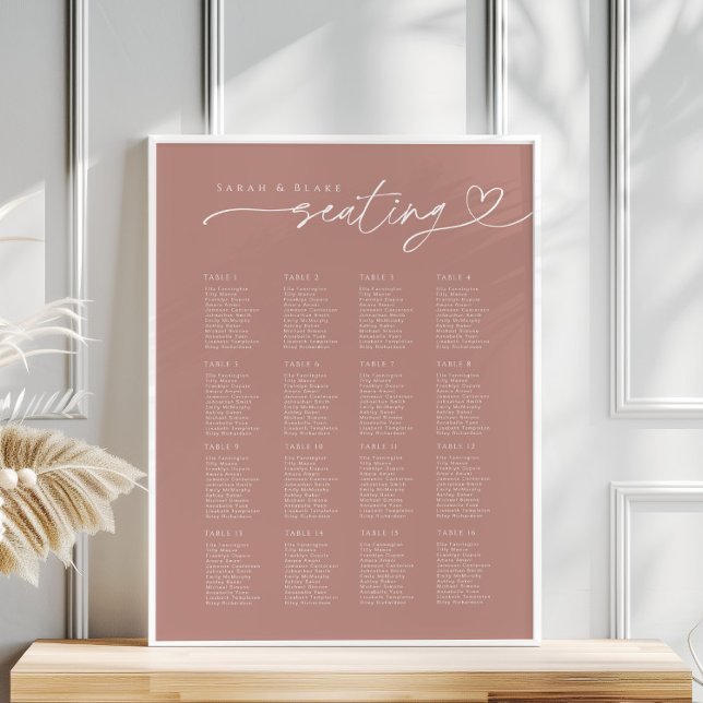 Minimal Script Dusty Rose Wedding Seating Chart  (Creator Uploaded)