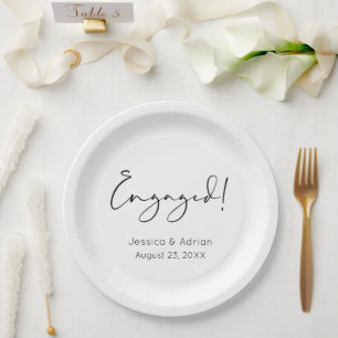 Minimal Script Engaged Engagement Party Paper Plate