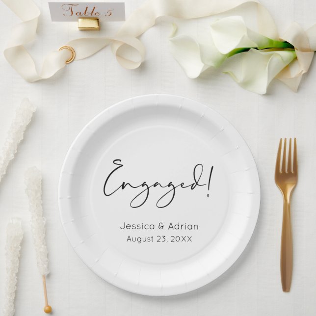 Minimal Script Engaged Engagement Party Paper Plate (Wedding)