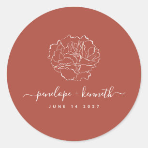 Minimal Script Floral Art Wedding   Terracotta Classic Round Sticker