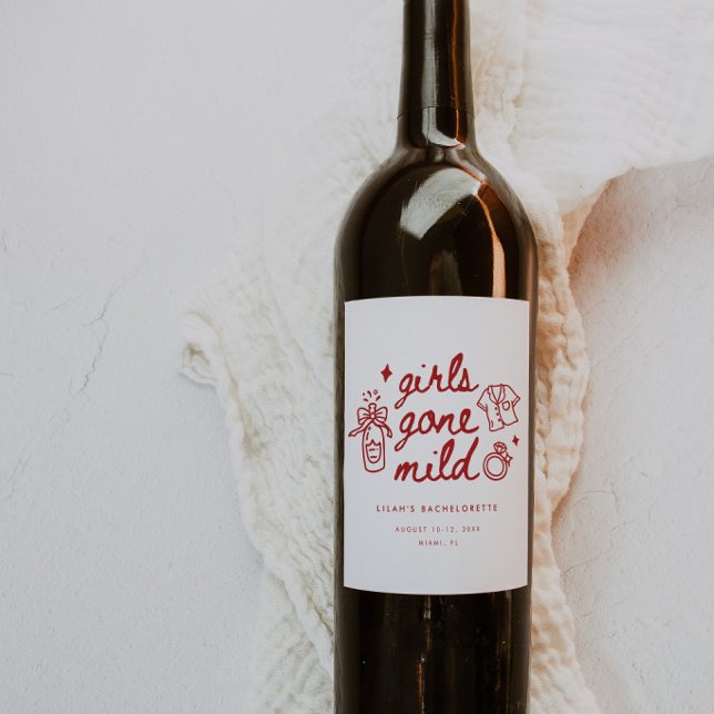 Minimal Script Girls Gone Mild Bachelorette Party Wine Label (Creator Uploaded)