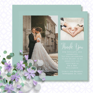 Minimal Script Green Photo Wedding Thank You Card 