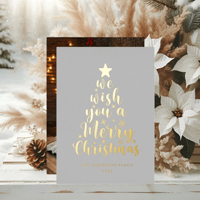 Minimal Script Grey Real Foil Merry Christmas  (Creator Uploaded)