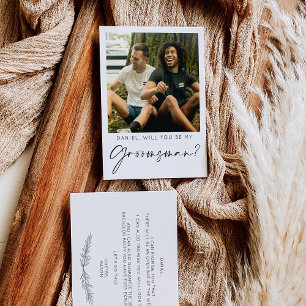 Minimal Script Groomsman Proposal Card with Photo