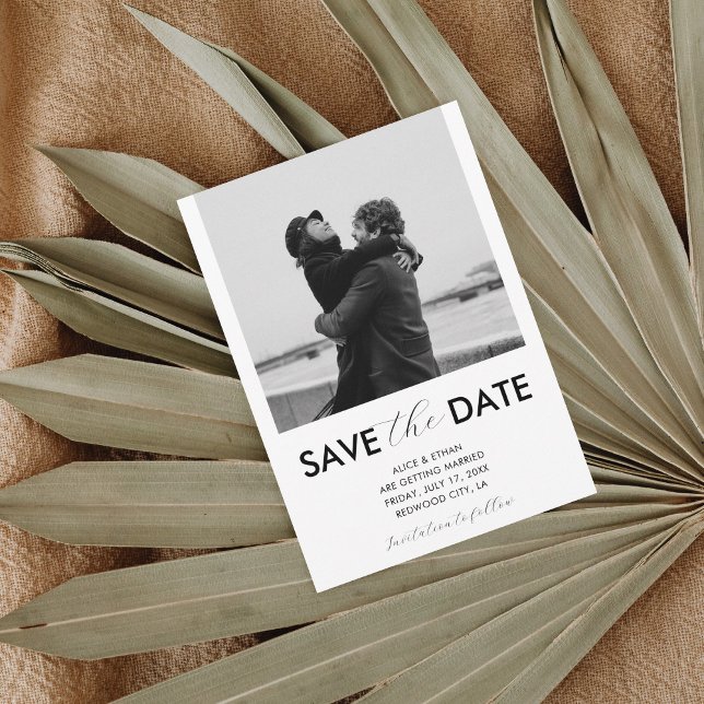 Minimal Script Handwritten Photo White Save The Date (Creator Uploaded)