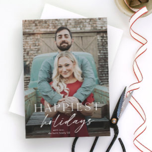 Minimal Script Happiest Holidays Photo  Card