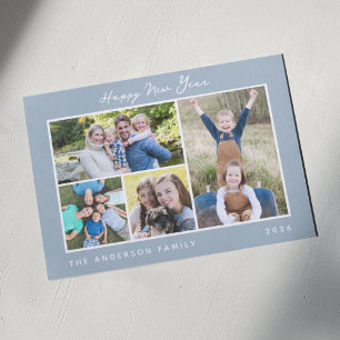 Minimal Script Happy New Year Photo Collage Holiday Card