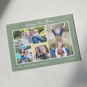 Minimal Script Happy New Year Photo Collage Holiday Card