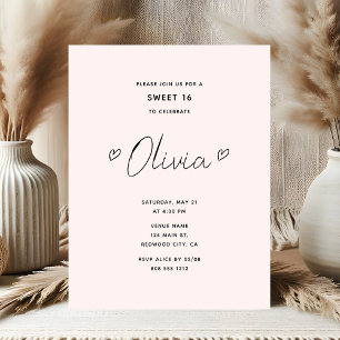 Minimal Script Heart Pink Sweet 16 Postcard