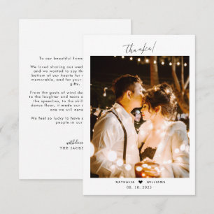Minimal Script Heart with Photo Wedding  Thank You Card