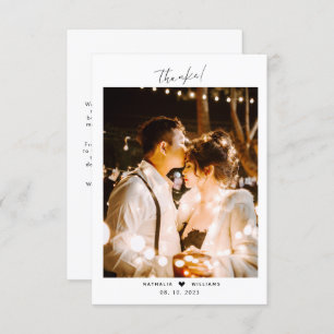 Minimal Script Heart with Photo Wedding Thank You Card