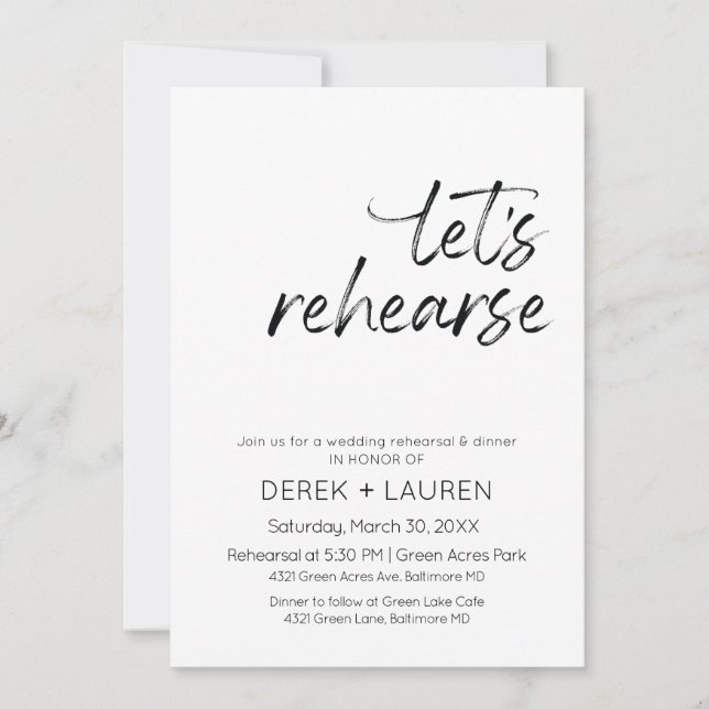 Minimal Script Let's Rehearse Wedding Rehearsal Invitation (Front)