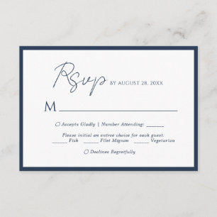 Minimal Script Menu Choice Navy Blue Wedding Rsvp