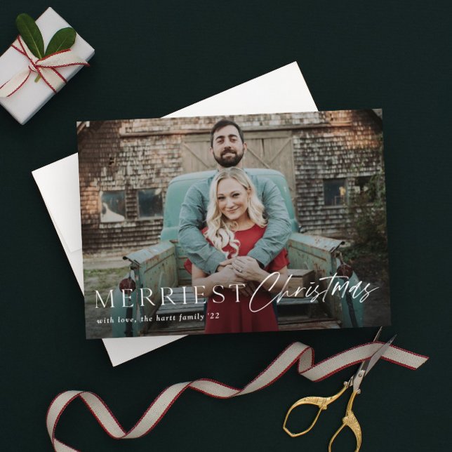 Minimal Script Merriest Christmas Photo Holiday Card (Creator Uploaded)