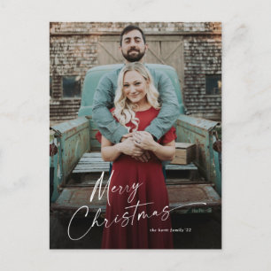 Minimal Script Merry Christmas Photo Holiday Postcard