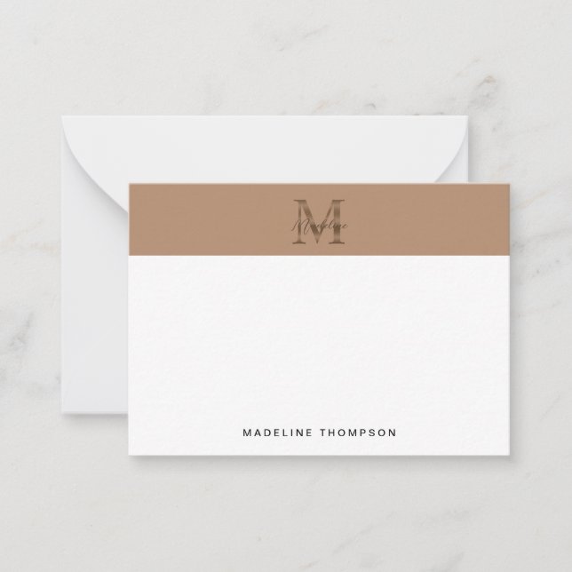 Minimal Script Metallic Taupe Gold Monogram Card (Front)