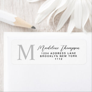 Minimal Script Modern Black White Monogram Address