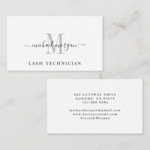 Minimal Script Monogram Lash Technician Business Card
