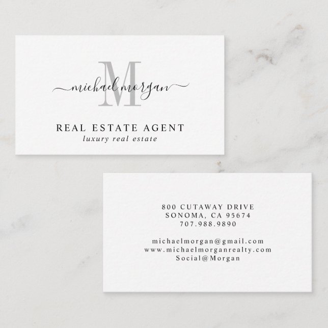 Minimal Script Monogram Luxury Realtor Business Card (Front/Back)