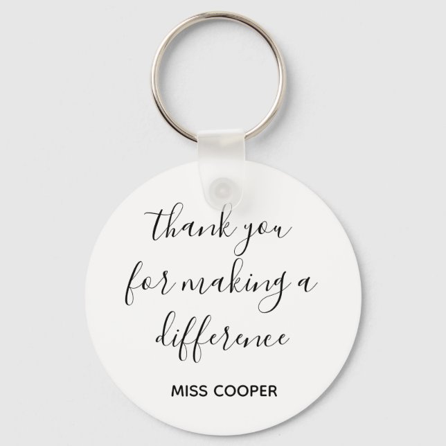 Minimal Script Monogram Teacher Thank You Key Ring (Front)