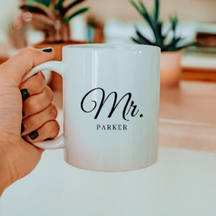 Minimal Script "Mr." Custom Wedding Couple Name Coffee Mug